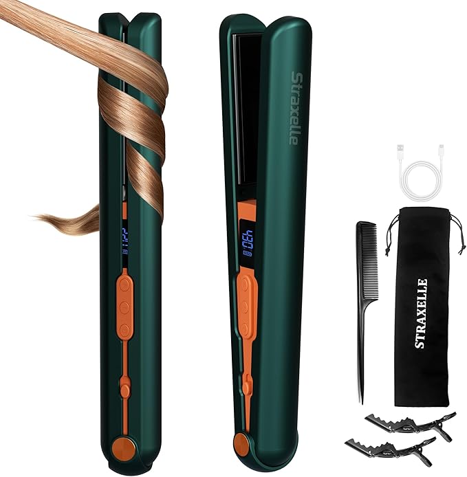 Cordless Hair Straightener 10000mAh Rechargeable Flat Iron Portable Travel Straightener with Negative Ion LED Screen &amp 3D Floating Plates 4 Adjustable Tempe 2 in 1 Straightener and Curler