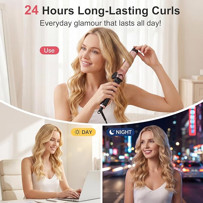 Curling Iron 1 1/2 Inch Large Barrel Professional 1.5 Inch Curling Wand for Long Hair Ceramic Hair Curler with LCD Display Dual Voltage Travel Styler 30s Heat Up &amp Auto Shut Off