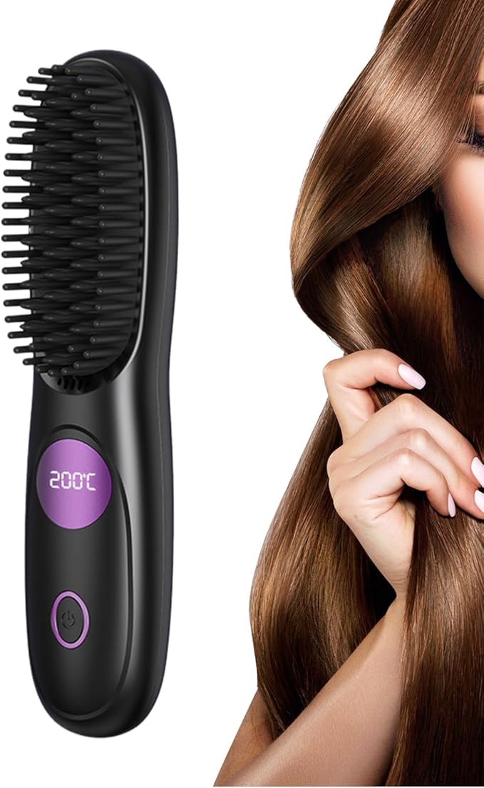 Hair Straightener - Portable Straightening Brush Cordless USB Rechargeable Styling Tool | Ceramic Hairdressing Comb For Travel Blowout Holiday Salon Home Wedding Bridal Spa Party Summer Holiday Daily