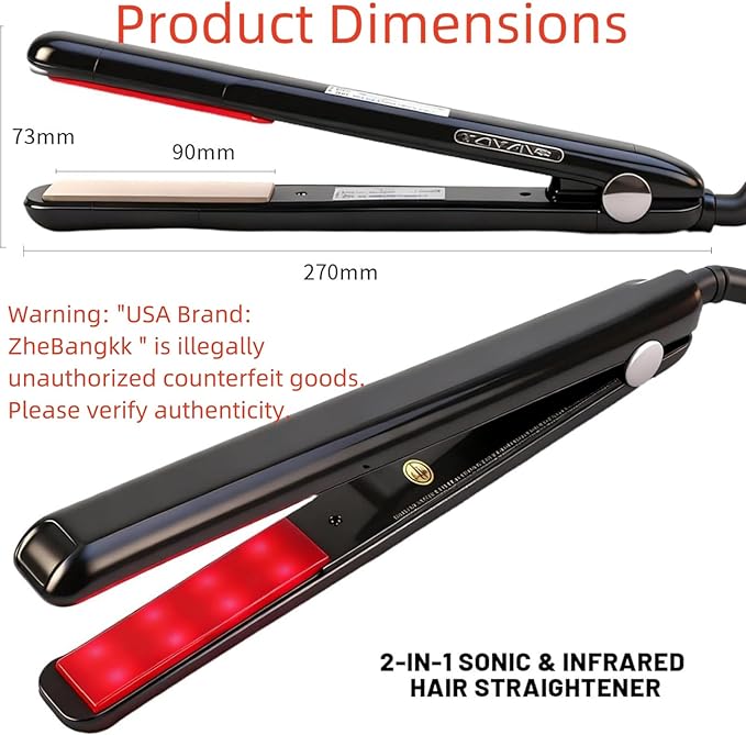 Ultrasonic Infrared Hair Care Iron Recovers The Damaged Hair LED Display Treatment Styler Cold Iron Straightener Infrared Straightener Styler (Black)