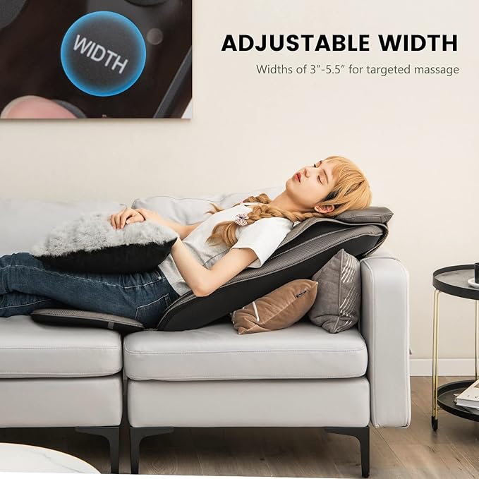 Giantex Massage Seat Cushion with Heat &amp Vibration Removable Neck Pillow &amp Back Flap Adjustable Width 3-Level Timer Spot Massage Rolling Shiatsu Massager for Full Back