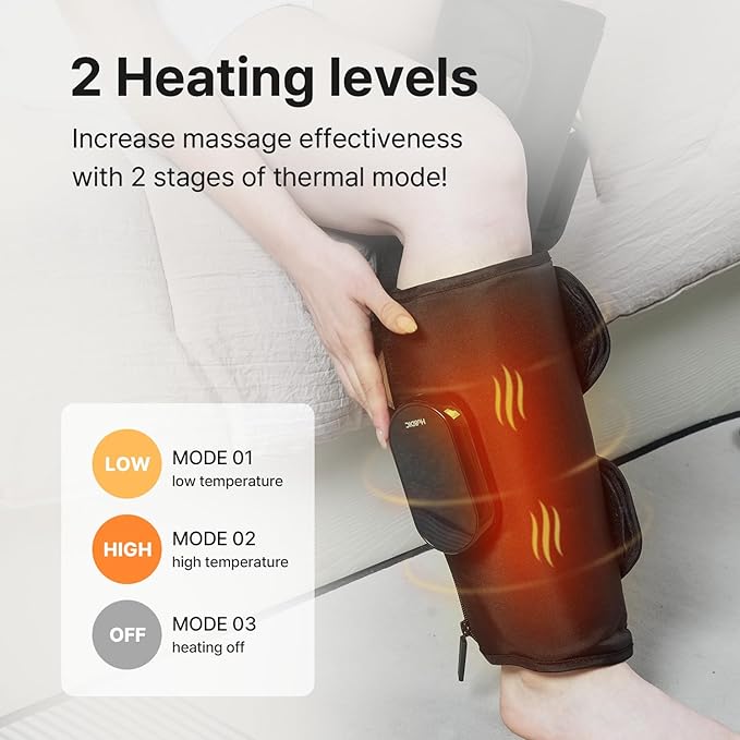 HubiCare Air Compression Leg Massager for Different Needs for Foot Calf and Thigh for Circulation and Pain Relief Wireless Rechargeable Calf Air Compression with Heat 4 Modes 3 Intensities (Pair)