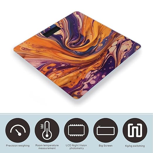 Purple Tie-dye Fabric Scale for Body Weight Precision Bathroom Weighing Scales with Back Lit LCD Display Sturdy Tempered Glass Body Weight Scales Digital Bathroom Scale 400lb