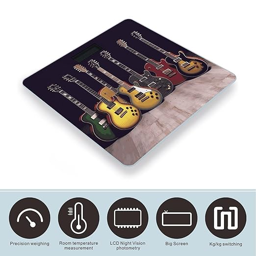 Guitar Collection Bathroom Scale for Body Weight Bathroom Weighing Scale with Backlit LCD Display Highly Accurate Measures Weight Up to 180kg