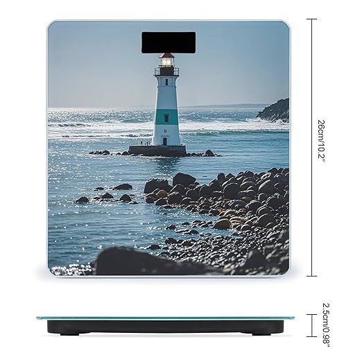 Lighthouse Ocean Bathroom Scale for Body Weight Bathroom Weighing Scales with Back Lit LED Display Sturdy Tempered Glass Body Weight Bathroom Scale 400lb Weighing