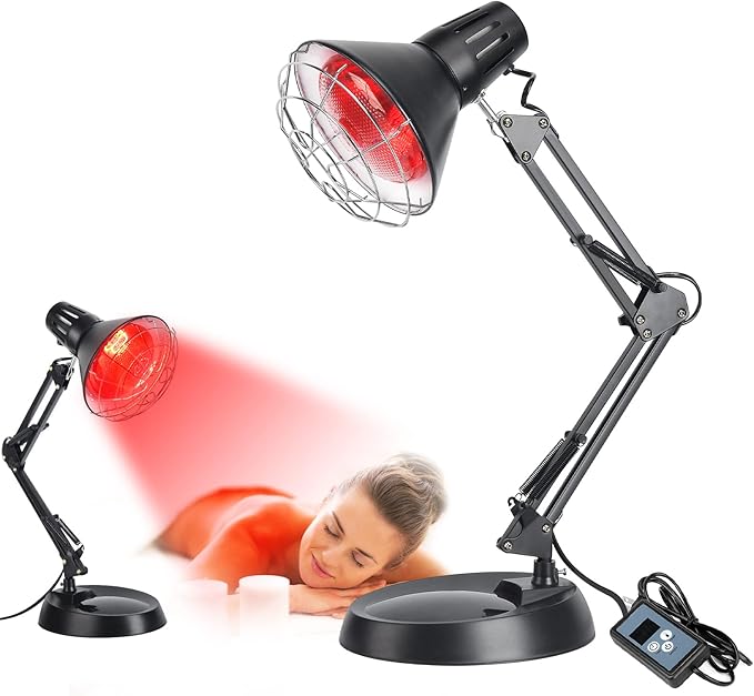 Infrared Red Light Therapy with Sturdy Base Heat Lamp Device with 150W Bulb Adjustable Near Infrared Light Heat Lamp Set for Body Neck Shoulder Joints Back Pain Relief