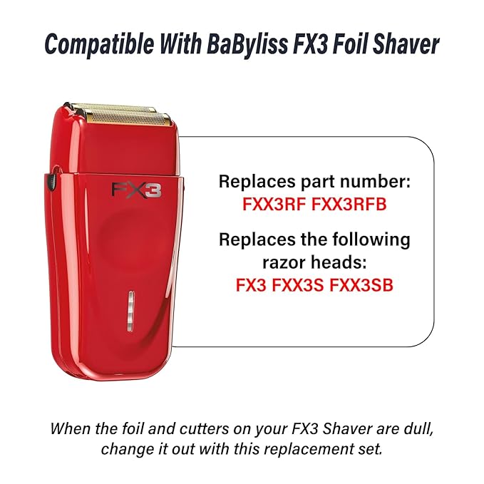 Compatible with BaByliss Pro FX3 Foil Shaver Replacement Head Pro Shaver Rplacement Foil Red Compatible with BaBylisspro FX3 Professional High Speed Foil Shaver Top FXX3RF Blade Parts with 2 Cutters