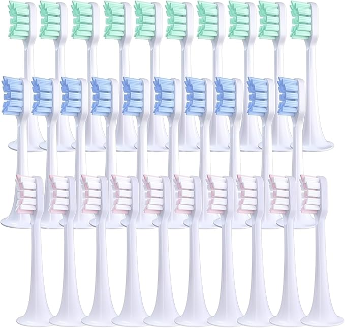 Replacement Brush Heads Compatible with Mijia T300/T500 Replacement Electric Toothbrush Heads Nozzles Clean Protect Soft Bristle(10pcs Blue-L)