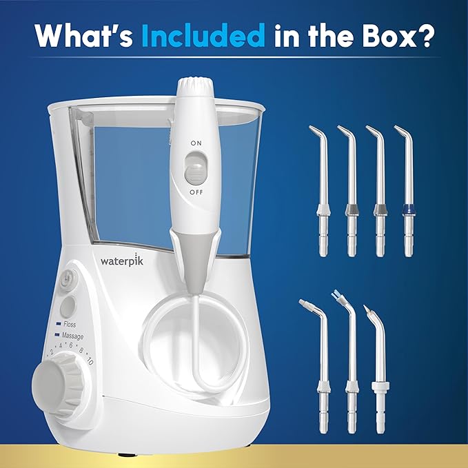 Waterpik Aquarius Water Flosser For Teeth Cleaning Gums Braces Dental Care Electric Power With 10 Settings 7 Tips For Multiple Users And Needs ADA Accepted White WP-660 Packaging May Vary