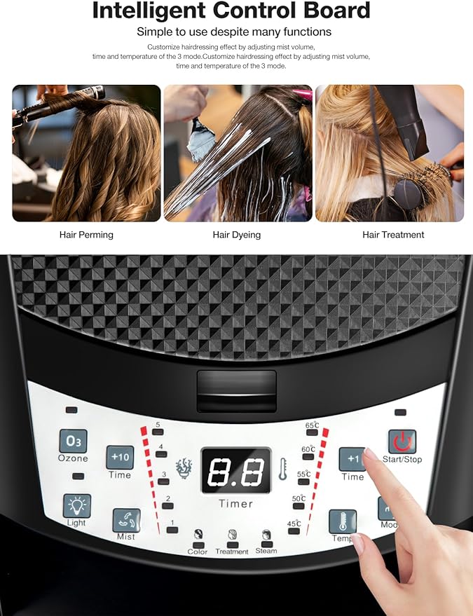 Icoget Hair Steamer for Deep Conditioning w/7 Color Light &amp Ozone Micro Mist Scalp Hydration Steamer for Hair Treatment for Natural/Black Hair w/Adjustable Temp for Barber