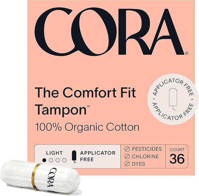 Cora Organic Feminine Care | Super Absorbency Pads with Wings and Non-Applicator Tampon Pack | Ultra-Absorbent Unscented Natural Non-Toxic | 36 Super Pads and 36 Light Tampons | Bundle Pack