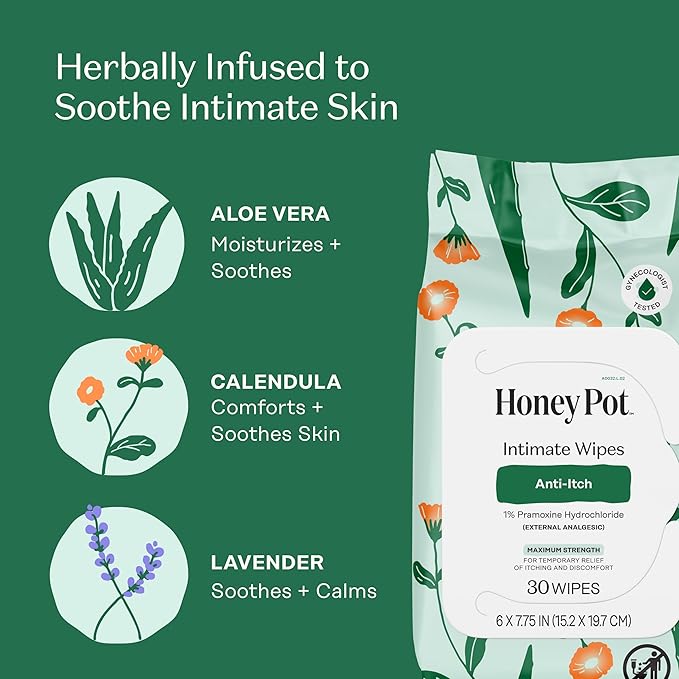 The Honey Pot Company - Feminine Anti-Itch Soothing Wipes &amp Anti-Itch Spray Bundle - At Home or On the Go Medicated Wipes &amp Spray to Relieve Itching &amp Discomfort - Maximum Strength - Femin