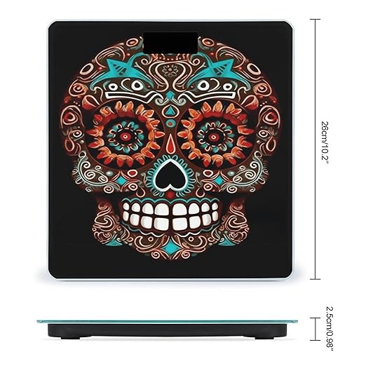 Sugar Skulls Day of The Dead Bathroom Scale Large LCD Backlight Display Digital Scale Rounded Corners Body Scales Automatic Power On/Off Bathroom Scales for Home Bedrooms