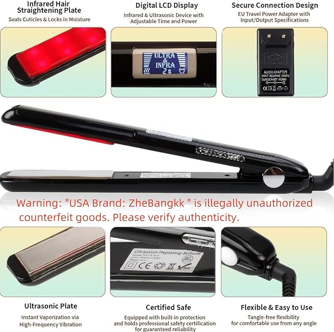Ultrasonic Infrared Hair Care Iron Recovers The Damaged Hair LED Display Treatment Styler Cold Iron Straightener Infrared Straightener Styler (Black)