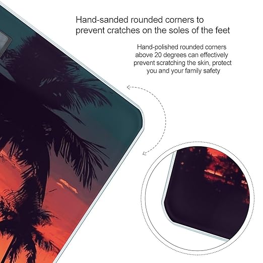 Palm Tree Summer Sunset Bathroom Scale Large LCD Backlight Display Digital Scale Rounded Corners Body Scales Automatic Power On/Off Bathroom Scales for Home Bedrooms