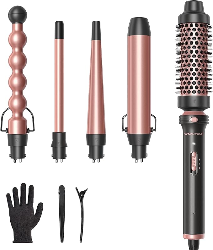 Wavytalk 5 in 1 Curling Wand Set Multi Curl Curling Wand Set with Thermal Brush and 4 Interchangeable Ceramic Curling Wand(0.5”-1.25”) Instant Heat Up Wand Curling Iron