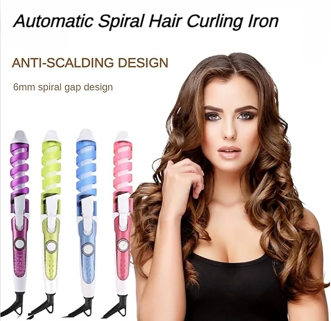 Automatic Spiral Hair Curling Iron Wave Hair Stick Spiral Easy-to-use Curling Wand Long-Lasting Salon-Quality Curls and Waves (Color : Green)