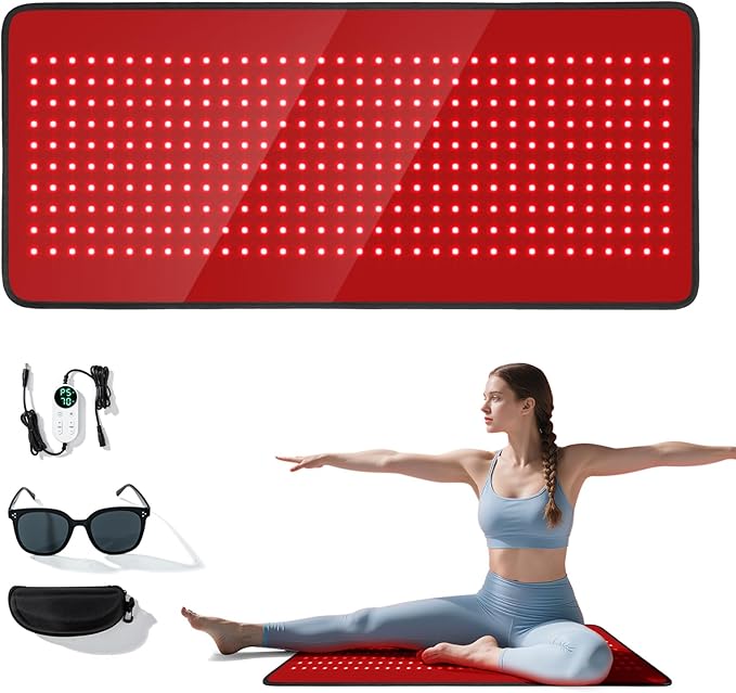 Red Light Therapy Mat for Full Body Foldable 340 LEDs Near Infrared Light Therapy Pad 660nm&amp 850nm 2in1 LEDs Light Blanket High end Leather 5 Power Levels UP to 65W 29.6'x14''