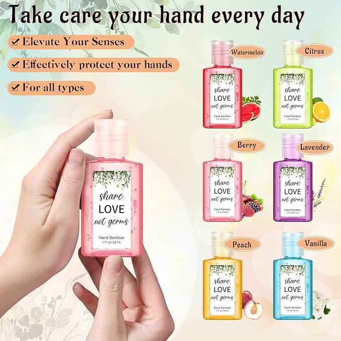 Frienda 24 Pack Wedding Favor Mini Hand Sanitizer Bulk Travel Size 1oz Bridal Shower Favor Share Love Not Germs Scented Hand Sanitizer Greenery Thank You Gifts for Guest Baby Shower Mother Party