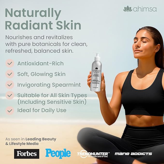 Ahimsa Gentle All Natural Body Wash for Women Moisturizing Body Wash Sensitive Skin Dry Skin &amp All Complexions Invigorating Spearmint &amp Ginger Antioxidant-Rich Plant-Based Sulfate Free (10