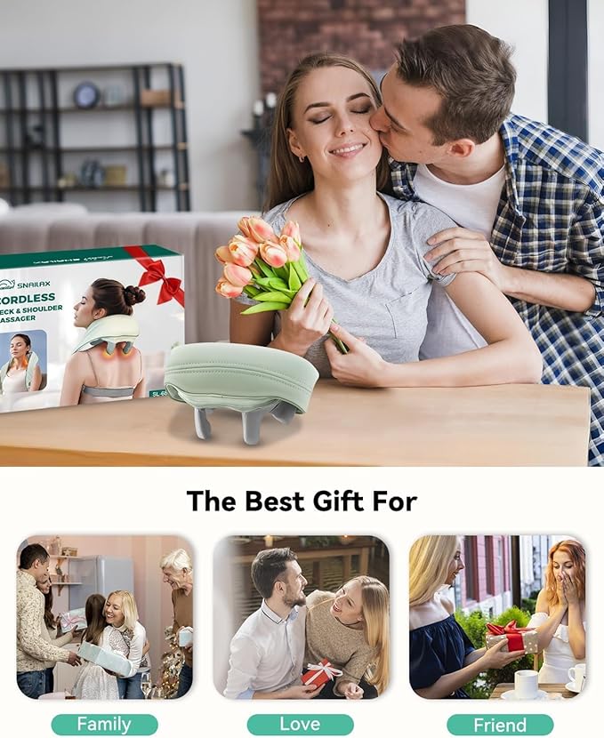 Snailax Cordless Neck Shoulder Massager with Heat 4D Deep Tissue Kneading Shiatsu Back Massager Pillow for Neck Shoulder Christmas Gifts for Men Women
