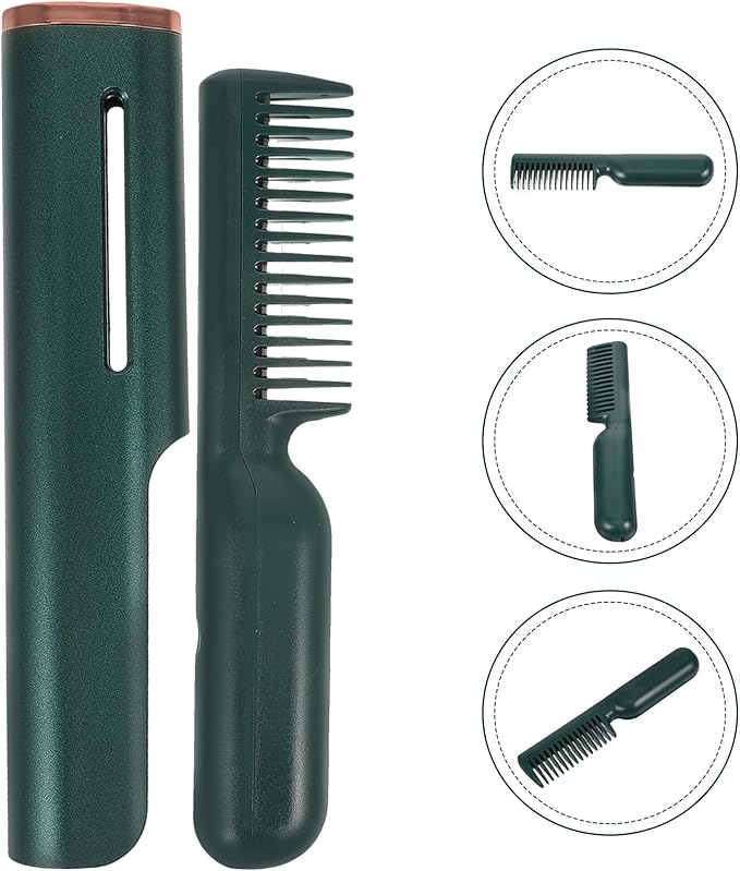 FRCOLOR USB Powered Electric Heating Hair Straightener Comb Small Portable Brush for Quick Frizz Smooth Styling Safe Close-Scalp Use Travel Home Business
