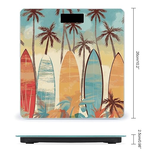 Surfboard Palm Tree Bathroom Scale Weight Scale for Body WeightHighly Accurate Digital Weighing Machine Clear LED Display Digital Bathroom Body Scale 400lb/182kg
