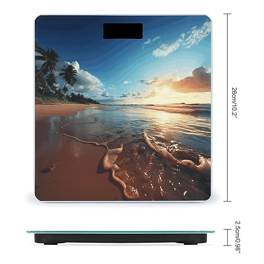 Beach Sunset Tranquil Digital Bathroom Scale for Body Weight Weighing Scale with Backlit LCD Display High Precision Measurements &amp Measures Weight Up to 180kg