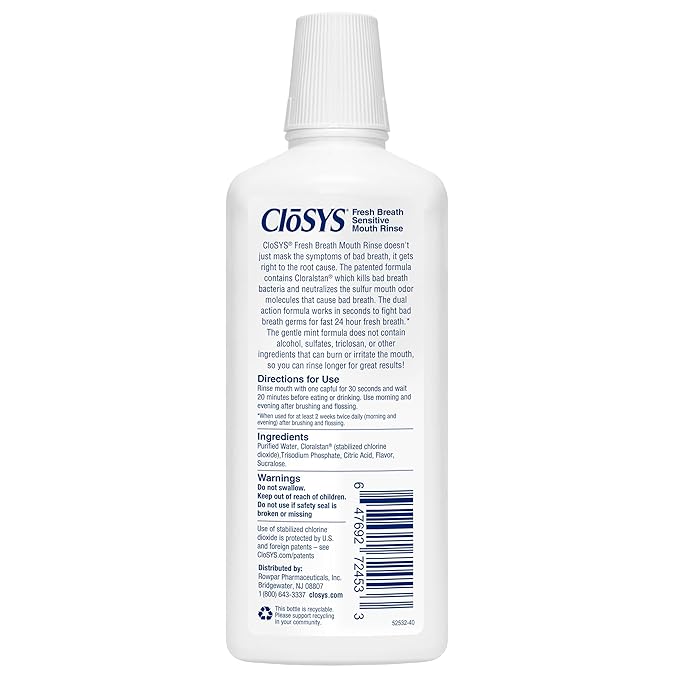 CloSYS Mouthwash 32 Ounce 2 Count Fresh Breath Mouthwash Gentle Mint Alcohol Free Dye Free pH Balanced Mouth Wash Helps Soothe Entire Mouth Fights Bad Breath