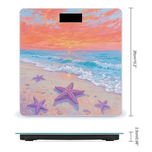 Sunlit Beach &amp Starfish Weight Scale Large Digital Bathroom Scales with Bright LED Display Non Slip Digital Scale and Step On Fashion Weighing Machine for Body