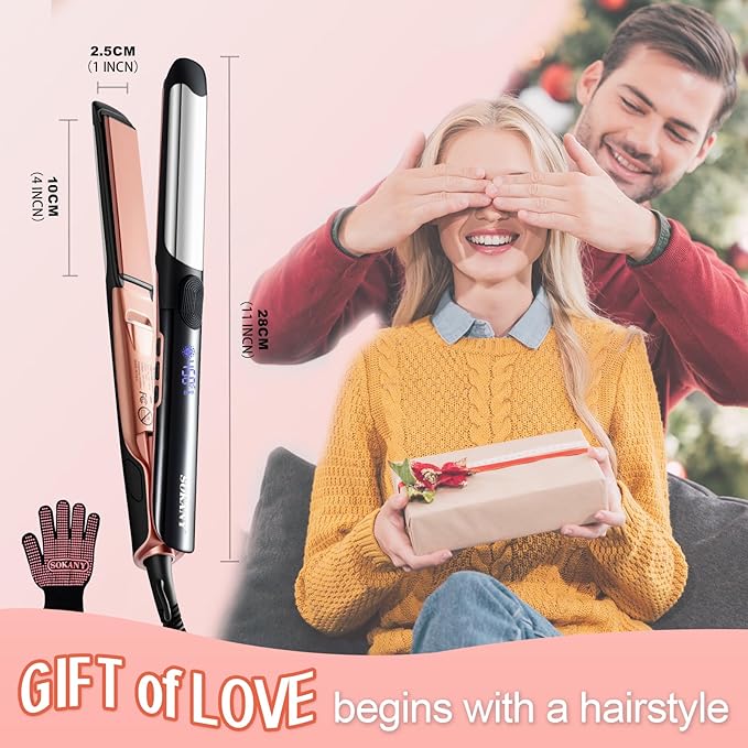 SOKANY Flat Iron Hair Straightener Titanium Curler 2 in 1 Dual Voltage Smart 3D Ceramic Floating Plates Ionic Straightener 8 Temps Settings Fast Heating &amp Heat Protection