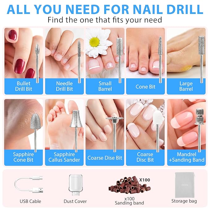 3/8 Inch Curling Iron and 360° LED Light Cordless Electric Nail File Set