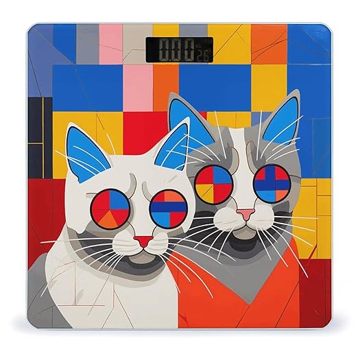 Red and Blue Cat Scale for Body Weight Anti-Slip Sturdy Tempered Glass Weighing Machine Highly Digital Accurate Bright LCD Bathroom Scale for Household Gift