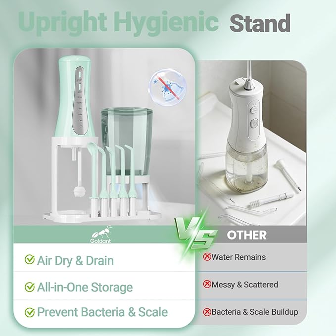 2026 New 350ML Water Flosser with Drainage &amp Storage Stand Keeps Dry &amp Clean 5 Modes 360°Nozzle Cordless Rechargeable IPX7 Waterproof Portable for Home &amp Travel (Green)