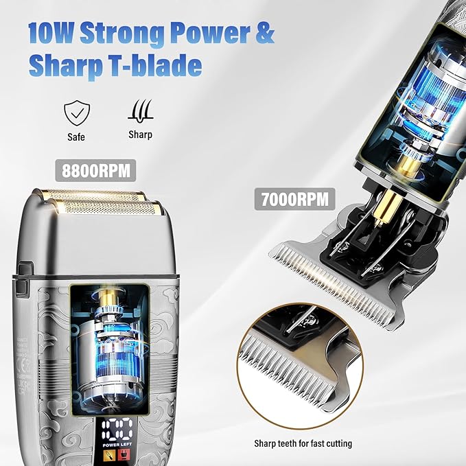 Professional Hair Trimmer Hair Clippers for Men Nose Hair Trimmer Shaver SetCordless T-Blade Beard Trimmer Barber ClippersElectric Razor Foil Shavers for Men Haircut Grooming Kit(Silver)