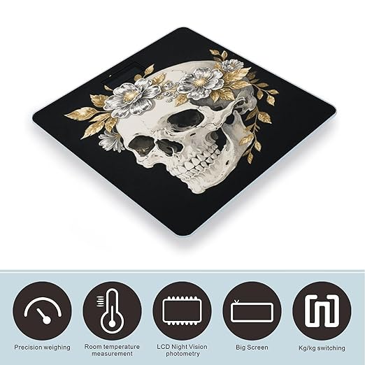 Flower Skull Weight Scale Large Bathroom Scales Digital Weight with Bright LED Display Non Slip Automatic Weighing Scale Fashion Weighing Machine for Body