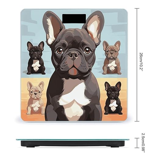 Digital Bathroom Scale for Body Weight Scale with Bright LCD Display High Accuracy Step-On Technology Auto On/Off French Bulldog Dog Cute Digital Scales 400 Lbs /180kg