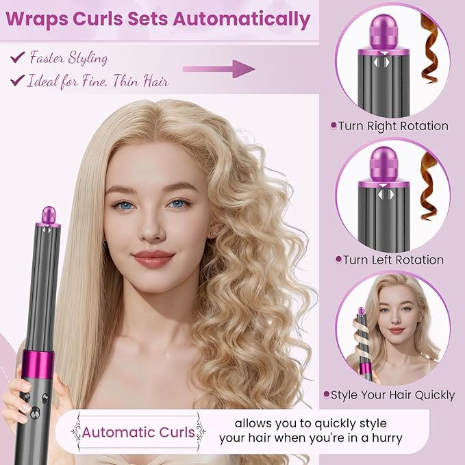 1.2IN Long Hair Barrels Attachment Compatible with Dyson Airwrap HS01 HS05 HS08 Accessories Automatic Curling Iron Curlers for Soft Inward Curls Voluminous Outward Waves Rose