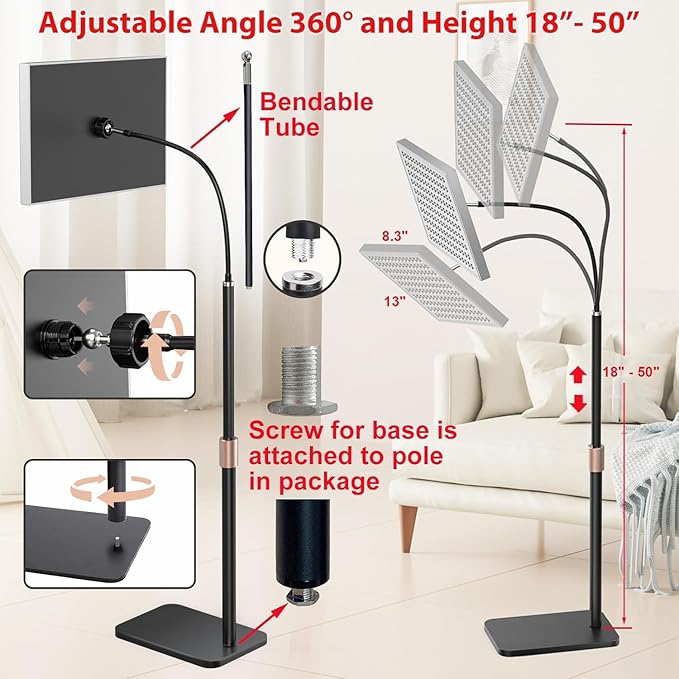 Red Light Therapy for Body: Infrared Light Therapy Panel Lamp with Stand 660nm Deep Red and 850nm Near Infrared LED Device at Home for Face and Body (Gooseneck Telescopic Model)