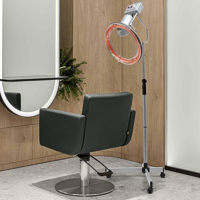 Hooded Stand Up Hair Bonnet Dryer Salon Hair Perming Machine Orbiting Rotating Hair Processor with Rolling Base for Beauty Salon or Home Use 360 Degree Rotation Compatible Silver
