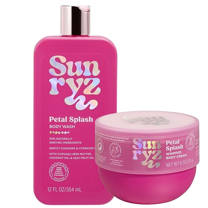 PDC Brands Sunryz Limited Edition Summer Scented Body Wash and Whipped Body Cream Duo Petal Splash 12 FL OZ Body Wash 8 OZ Body Cream 2 Piece Set