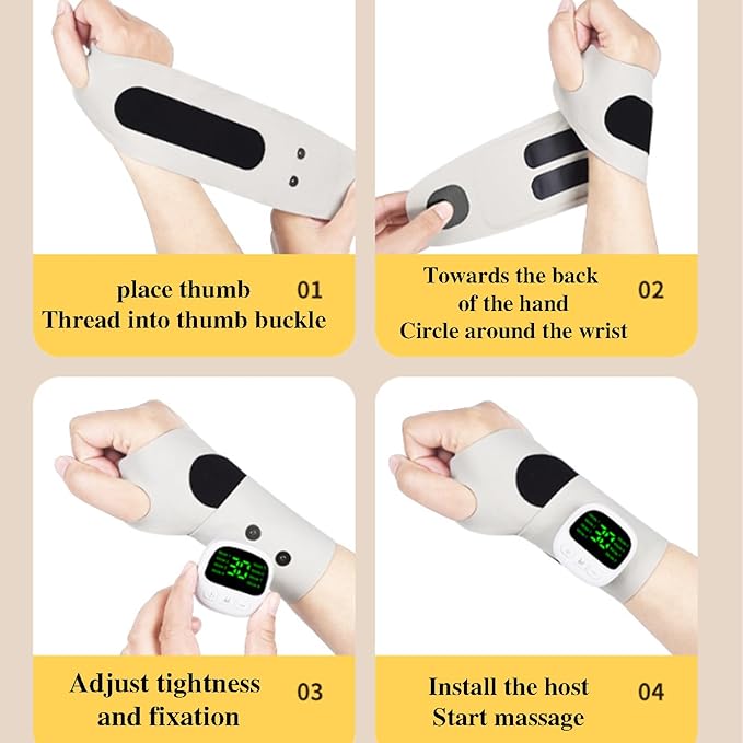 Rechargeable Adjustable Electric Wrist Massager Portable Cordless Hand Heating Pad with 8 Modes Heating Pad with 8 Modes &amp 30 Intensity Levels Magnetic Detachable Host (White)