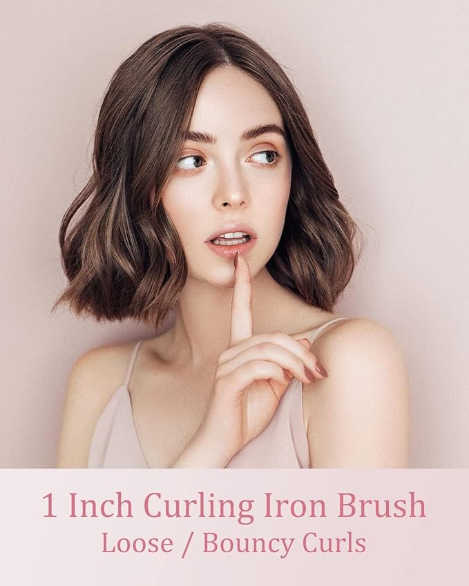 Curling Iron Brush for Short Long Hair Hair Curling Brush Long Barrel Tourmaline Ceramic Dual Voltage Curling Brush Iron with Anti-Scald Bristles (Purple)
