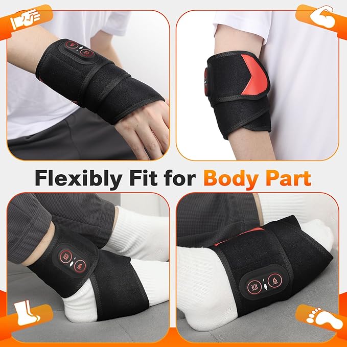 Cordless Wrist Heating Pad Wrap with Vibration Rechargeable Heated Wrist Brace for Hand Pain Relief Red Light Heating Pad for Women and Men Wrist Hand Arm Leg Ankle