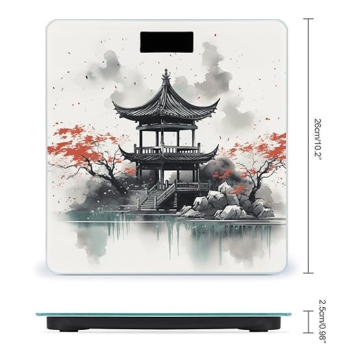 Chinese Ink Painting Digital Bathroom Scale for Body Weight Weighing Scale with Backlit LCD Display High Precision Measurements &amp Measures Weight Up to 180kg