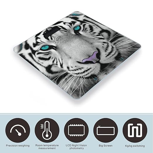 Tiger with Teal Eyes Scale with LCD Easy-to-Read Anti-Slip Weight Digital Bathroom Scale Precision Weighing Scales Sturdy Tempered Glass Body Weight Scales for Daily Use