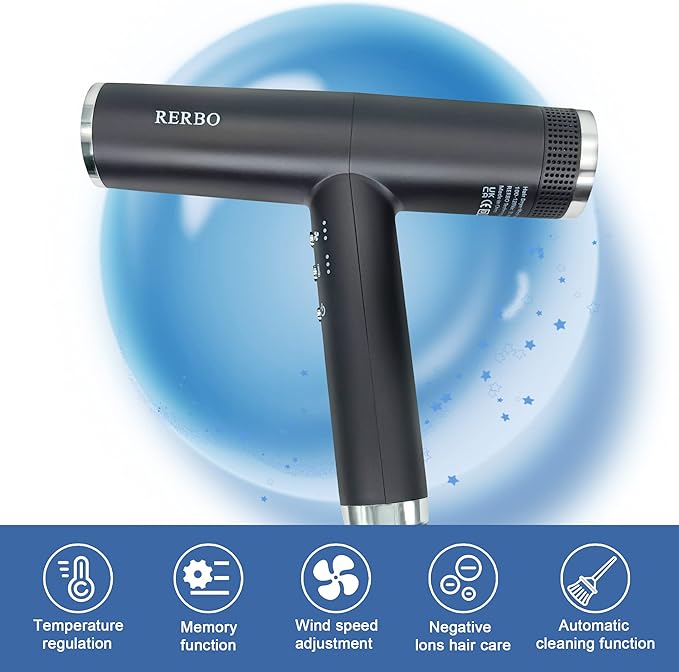 Professional Ionic Hair Dryer High-Speed 110000 RPM Low Noise Temperature Control Portable Negative Ionic Blow Dryer with Diffuser and Concentrator for Home Travel and Salon