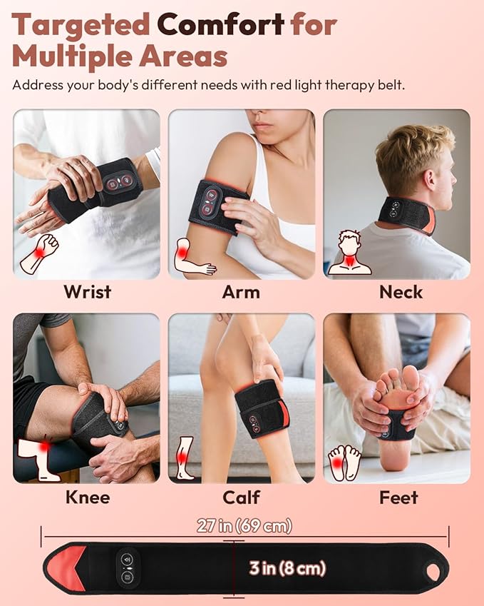 Red Light Therapy for Wrist Hands Wrap Cordless Infrared Heating Pad with Vibration for Body Arm Knee Foot Wearable Heated Wrist Massager Brace 660nm/850nm (Black)