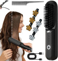 Go Bursh 2026 New USB Cordless Negative Ion Hair Straightening Comb Brush Pro with Sparkling Crystal Stone Braided Hair Clips Portable Hair Straightener Fast Heating Cordless (Black)