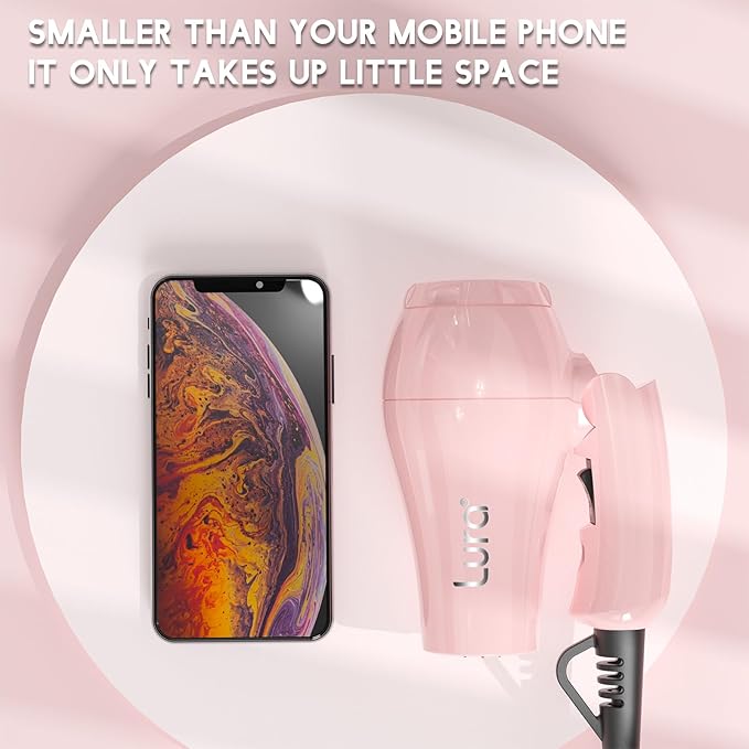LURA Smart Dual Voltage HairDryer: Mini Travel Hair Dryer for Women1200w Small Portable Blow Dryer with Pouch for Gym(Pink)